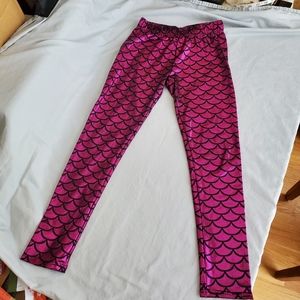 Pink Foil Mermaid Metallic Leggings NWOT sz S - super shiny!